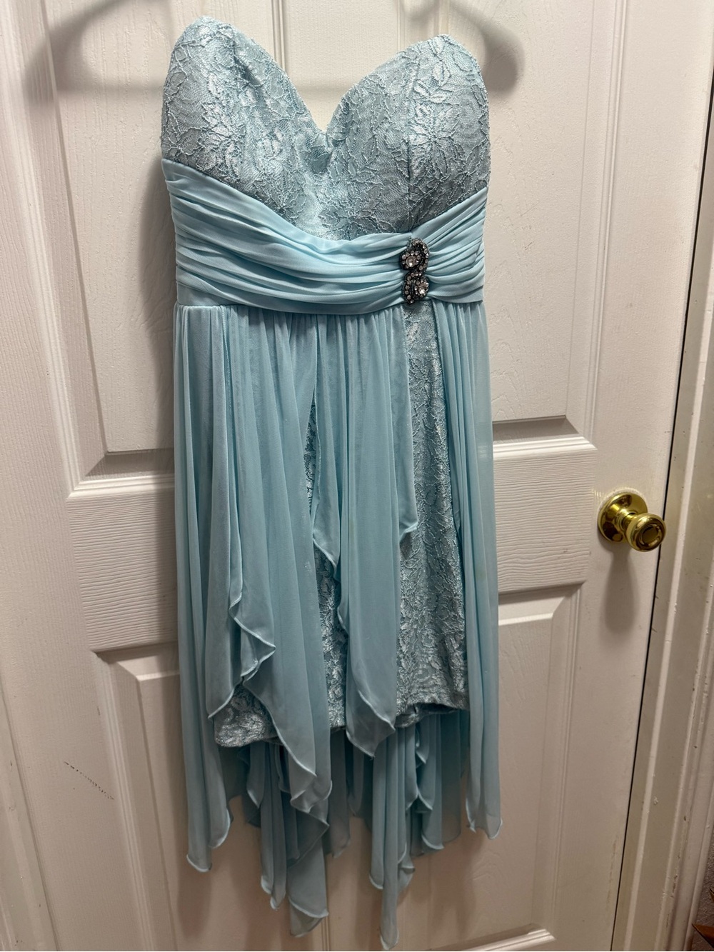 Strapless Light Blue Lace & Chiffon Cocktail Dress